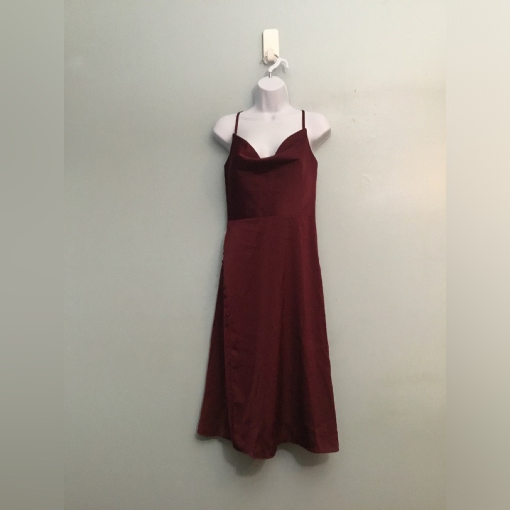 Azazie Burgundy Open Back Formal Gown